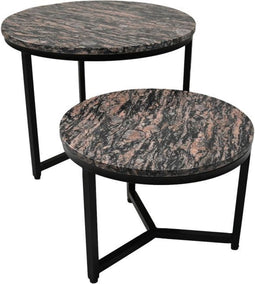 HSM Collection Ronde Salontafel Set van 2 - ø60x45/ø45x34 - Bruin/zwart - Marmer