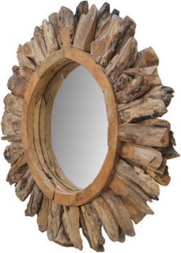 HSM Collection-Ronde Spiegel Sun-108x5x108-Naturel-Teak