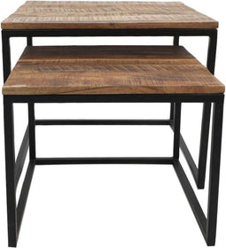 HSM Collection Salontafel Edgar - 60x60 cm - rustiek mangohout/ijzer - set van 2