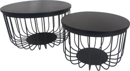 HSM Collection Salontafel Maden Ø60cm Zwart Mangohout/Ijzer Set van 2