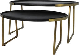 HSM Collection Salontafel Paulson - mangohout/antique gold - set van 2