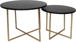 HSM Collection Salontafel rond Marseille - ø61x45/ø46x39 - Zwart/goud - Marmer/metaal - set van 2