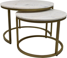 HSM Collection Salontafel Ronin Set van 2 Wit/Goud Marmer/Metaal