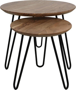 HSM Collection Salontafel Zurich - ø60/ø40 - Naturel/zwart - Acaciahout/ijzer - Set van 2