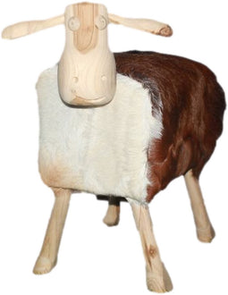 HSM Collection-Schaap Shawn Large-58x34x62-Assorti/Naturel-Geitenhuid/Teak
