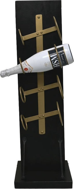 HSM Collection-Staand Wijnrek 4 Flessen-25x25x80-Zwart/Goud-Mango/Metaal