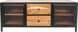 HSM Collection-Tv Meubel Kingston 2 Deur 2 La-140x40x90-Naturel/Zwart-Acacia/Metaal