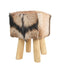 HSM Collection-Vierkante Kruk Geitenhuid-33x33x45-Assorti/Naturel-Geitenhuid/Teak