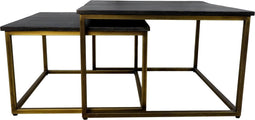 HSM Collection Vierkante salontafel Finnley - 70x70 cm - black wash/antique gold - s/2