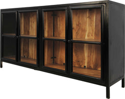 HSM Collection Vitrinekast Kingston - acacia/ijzer/glas