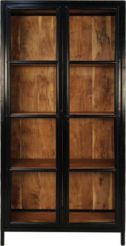HSM Collection Vitrinekast Kingston - acacia/ijzer/glas