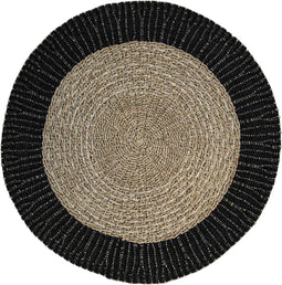 HSM Collection Vloerkleed Mailbu - ø120 cm - raffia/zeegras - naturel/zwart