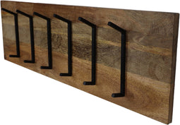 HSM Collection-Wandkapstok 6 Haken-90x11x30-Naturel/Zwart-Mango/Metaal