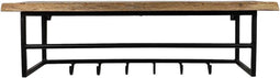 HSM Collection-Wandkapstok Met Plank 6 Haken-90x30x30-Naturel/Zwart-Acacia/Metaal