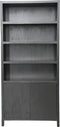 HSM Collection-Wandkast Met 4 Vakken-100x42x215-Zwart-Teak Fineer