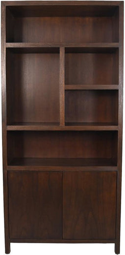 HSM Collection-Wandkast Met 5 Vakken L-100x42x215-Bruin-Teak Fineer