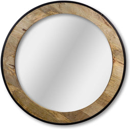 HSM Collection Wangspiegel rond - ø90x5 - Naturel/zwart - Teakhout