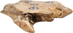 HSM Collection-Waxinelichthouder 4 Gaten-30x30x7-Naturel/Zilver-Teak/Metaal