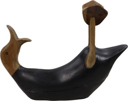 HSM Collection-Wijnfleshouder Duck-33x15x26-Zwart/Naturel-Bamboe/Teak