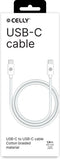 Celly USB-C naar USB-C kabel - 100 W snel laden - Katoen gevlochten - Wit - 1,5 meter