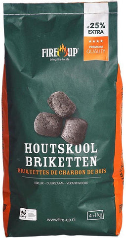 Fire-up houtskool briketten - 1x zak met 5 kilo - BBQ/Barbeque artikelen