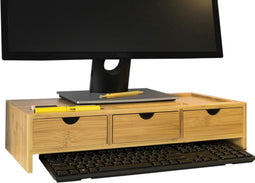SoBuy BBF03-N - Monitorstandaard - Houten bureau-organizer met 3 lades - Natuur