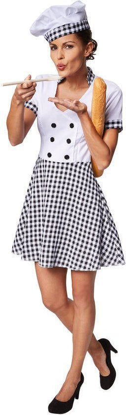 Dressforfun Vrouwenkostuum chef-kokkin XL - elegante jurk - met koksmuts
