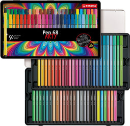STABILO Pen 68 - Premium Viltstift - 50 Kleuren in Metalen Etui