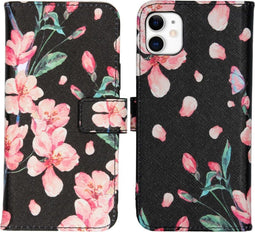 iMoshion Hoesje Geschikt voor iPhone 11 Hoesje Met Pasjeshouder - iMoshion Design Softcase Bookcase - Zwart / Roze / Blossom Watercolor Black