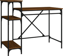 vidaXL - Bureau - met - schappen - 105x50x90 - bewerkt - hout - en - ijzer - bruineiken