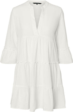 VERO MODA VMHELI 3/4 SHORT DRESS WVN GA NOOS - Korte gestreepte jurk met ruches en v-hals - Maat XL