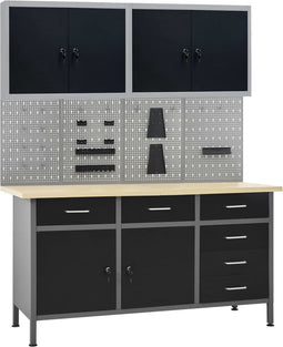 vidaXL - Werkbank - met - vier - wandpanelen - en - twee - kasten