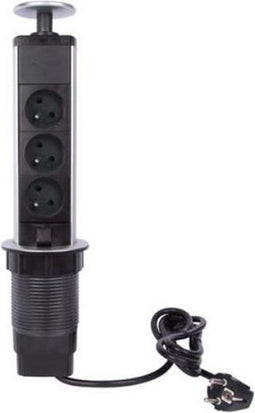 Perel Pop-upstekkerdoos - 3 stopcontacten type E - montagegat 71 mm - zwart/grijs