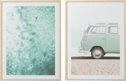 J-Line Kader Oceaan/Minibus Mdf/Glas Blauw Assortiment Van Twee