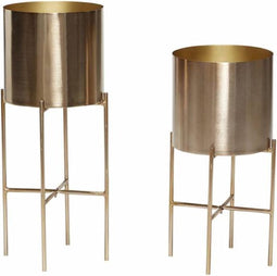 Hübsch 270610 Bloempot op standaard - Set van 2 - ø25xH45cm en ø25xH55cm - Metaal - Goud