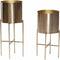 Hübsch 270610 Bloempot op standaard - Set van 2 - ø25xH45cm en ø25xH55cm - Metaal - Goud