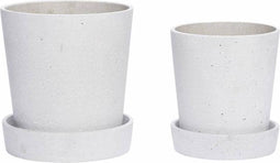 Hübsch 900304 Bloempot met Schotel - Set van 2 - ø14xH16cm en ø17xH19cm - Polystone - Grijs