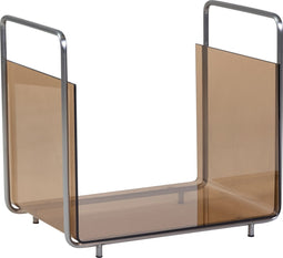HÜBSCH INTERIOR - ECHO krantenbak, tijdschriftenrek bruin glas en nikkel frame - 46x34xh43cm
