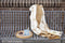 HÜBSCH INTERIOR - Ronde dienbladen set van bamboe en linnen - 30xh5cm 45xh5cm