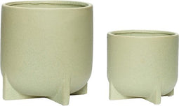 HÜBSCH INTERIOR - SPLIT pastelgroene bloempotten van keramiek, set - Ø15xh14 en Ø18xh19cm