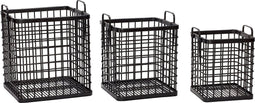 HÜBSCH INTERIOR - SQUARE vierkante bamboe decoratieve opbergmanden zwart - set van 3