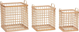 HÜBSCH INTERIOR - SQUARE vierkante bamboe opbergmanden naturel - set van 3 - 26xh31, 33xh36, 38xh41cm