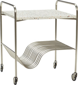 HÜBSCH INTERIOR - WAVE vernikkeld metalen trolley met terrazzo blad en zwenkwielen - 50x49xh51cm