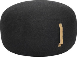 Hubsch Poef met leren band Rond Donkergrijs Wol 75 x H35cm