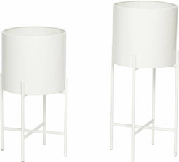 Hübsch Set bloempot rond op standaard metaal wit