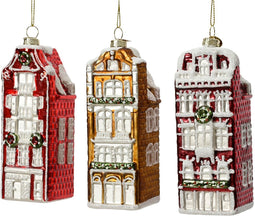 Huis glas l5b5h15 cm multi a3 3st kerst