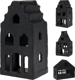 Huis met theelicht 7x6x12 cm zw