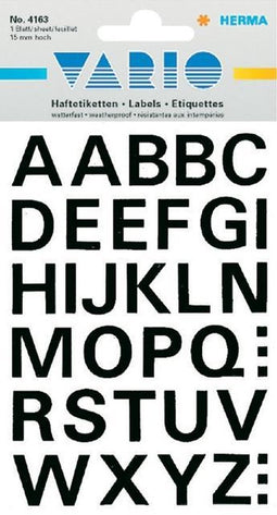 Huismerk Herma 4163 Etiket met letters A-Z 15mm Zwart - 1 pakje met 1 velletje