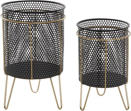 Plantenbakkenset DKD Home Decor Zwart Gouden Metaal Loft 36 x 36 x 58 cm