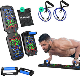 Hulser Push up bord - 14 in 1 - Met 2 weerstandsbanden - Grips - Bars - Steun - Parallettes board - Fitness plank - Opdrukken trainingsbord - Thuis sporten - Home workout - Elastiek